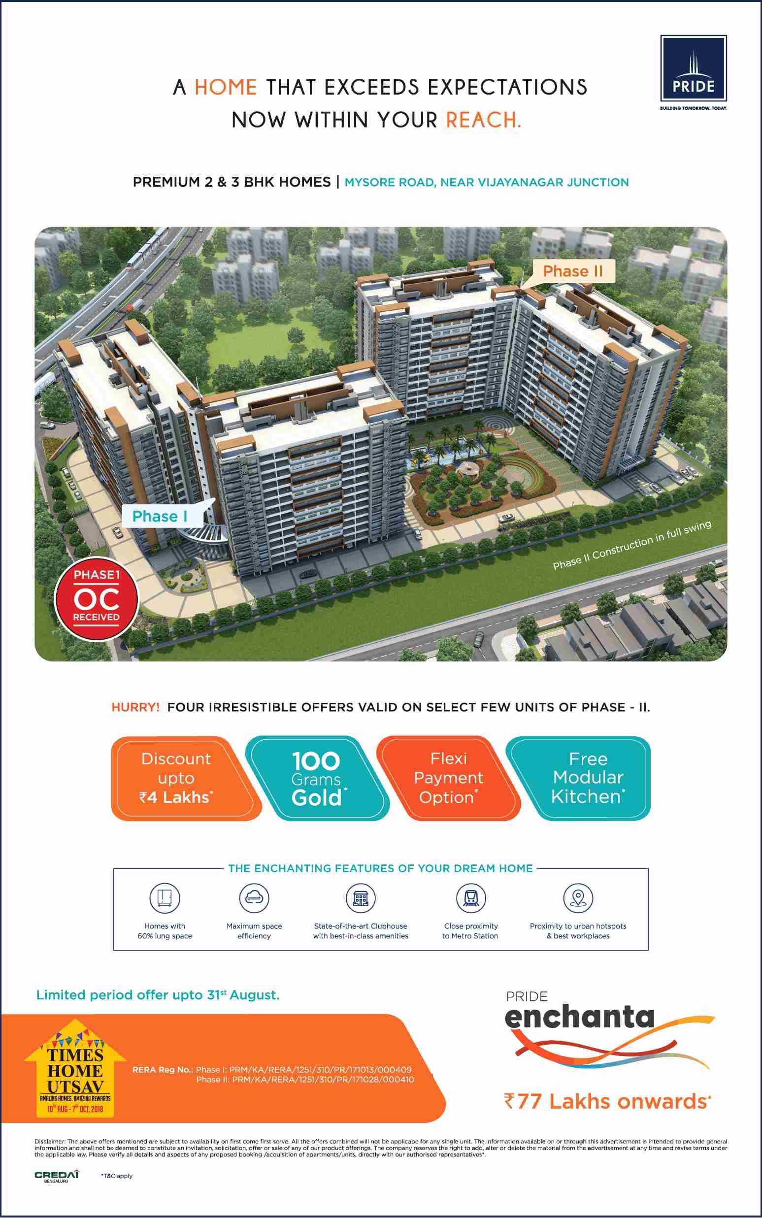 Avail the four irresistible offers for select few units at Pride Enchanta Phase 2 in Bangalore Update
